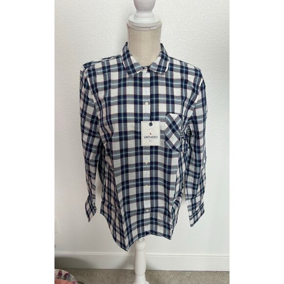Untuckit Blue and White Sorbo Plaid Button Up - 12 - Picture 2 of 6
